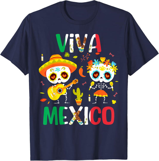Viva Mexico Shirt Women Boys Girls Kids Mexican Flag Fiesta T-Shirt - T-Shirt | Navy