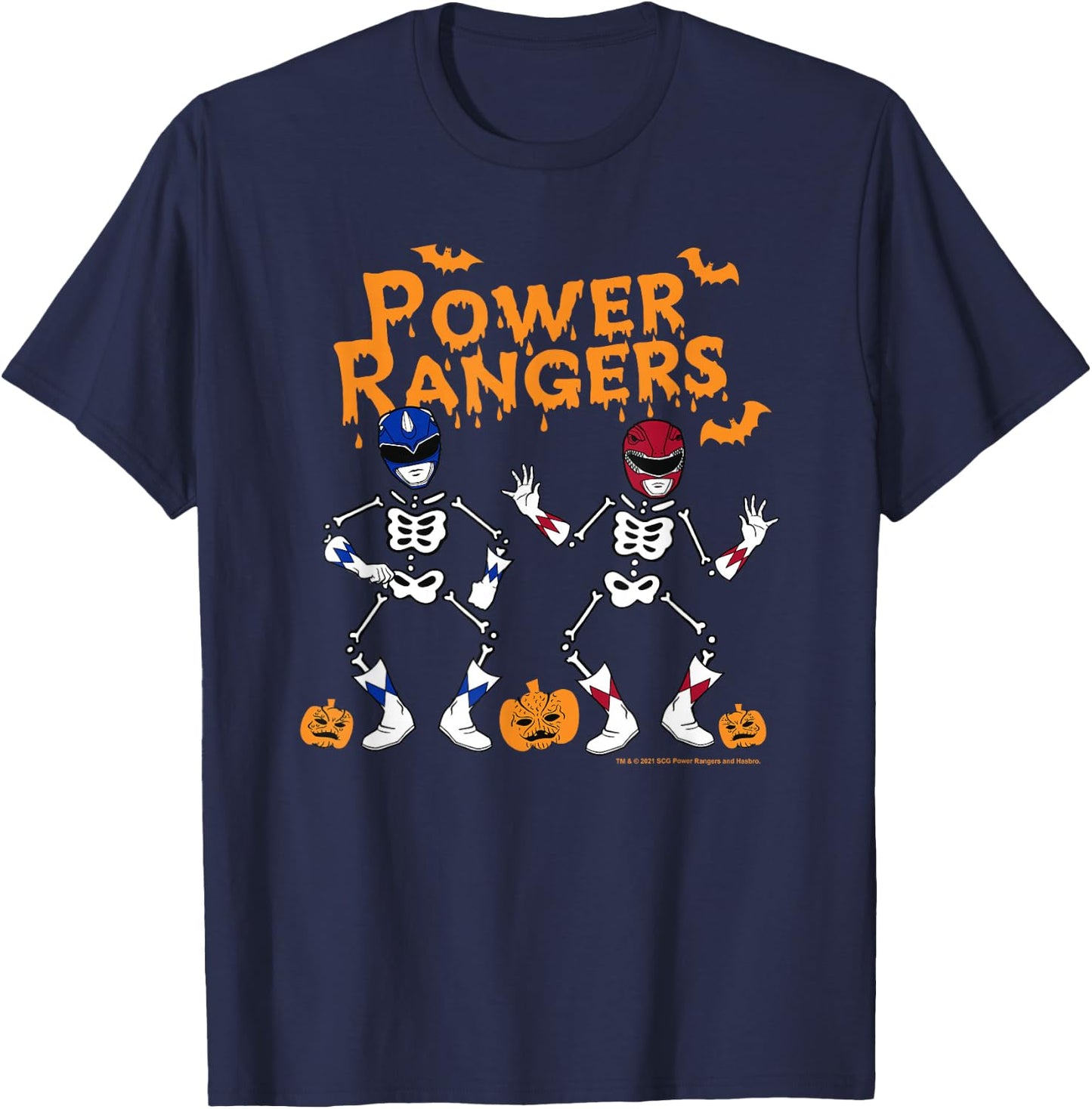 Power Rangers Halloween Blue & Red Skeletons T-Shirt - T-Shirt | Navy