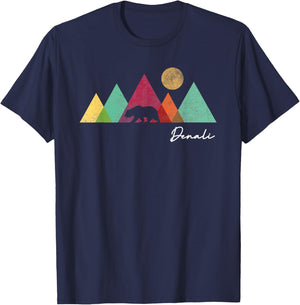 Alaska Denali National Park Souvenir Colorful Bear Mountains T-Shirt - T-Shirt | Navy