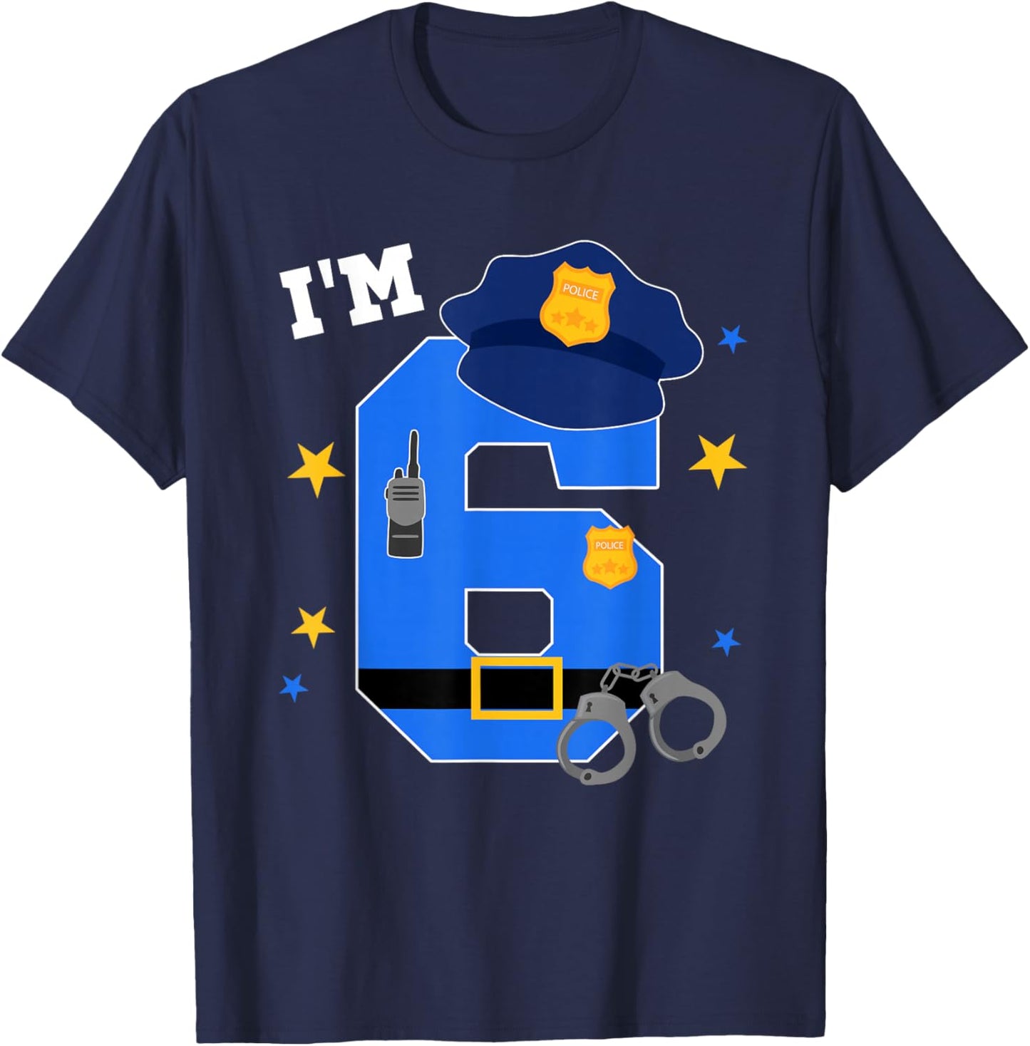 6th Birthday Police Theme 6 Year Old Birthday Police Officer T-Shirt - T-Shirt | Navy