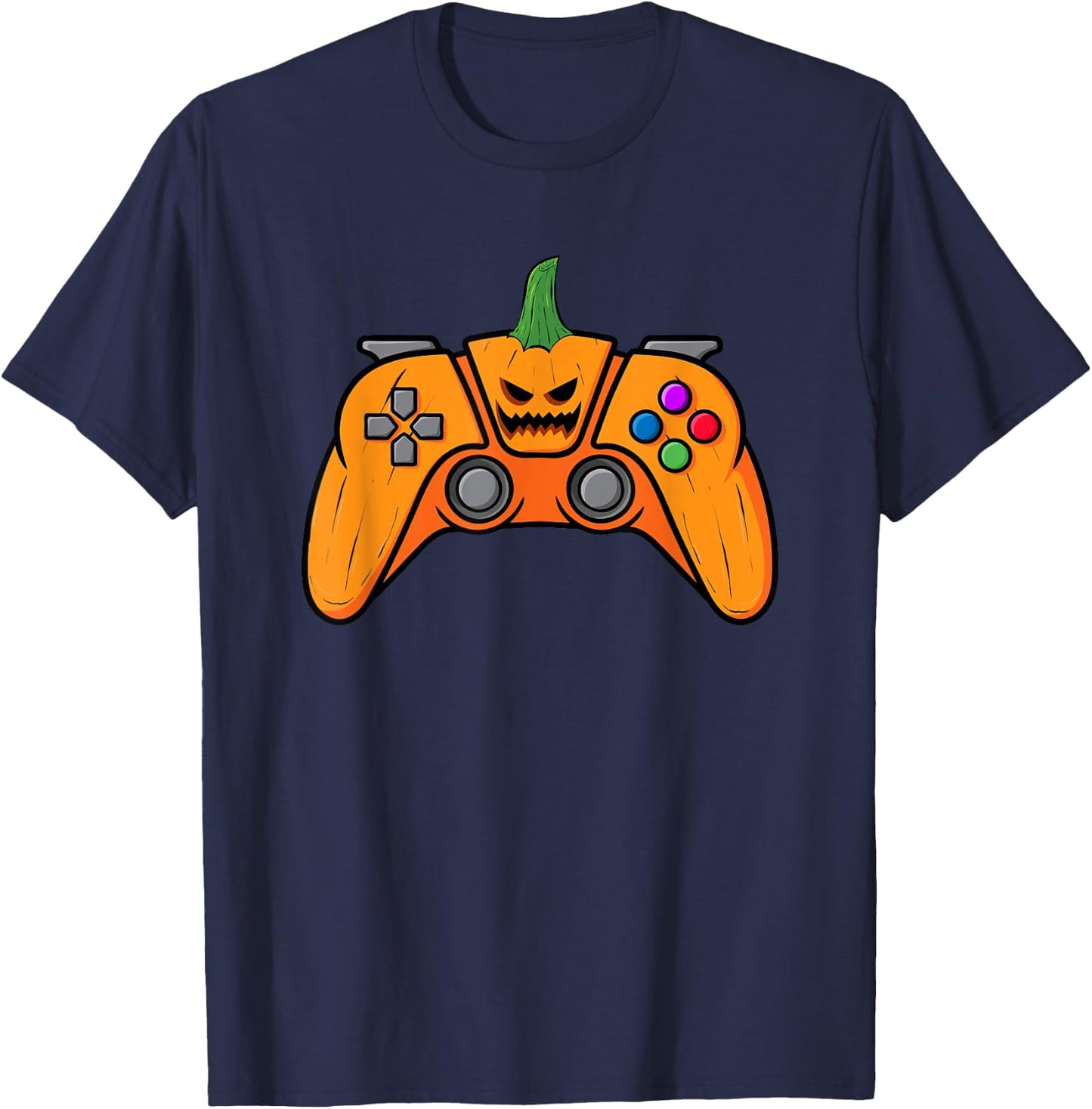 Halloween Video Game Controller With Pumpkin Face Gaming T-Shirt - T-Shirt | Navy