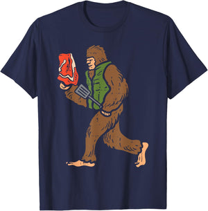 Bigfoot Barbecue Bbq Sasquatch Meat Grilling Women Men Kids T-Shirt - T-Shirt | Navy
