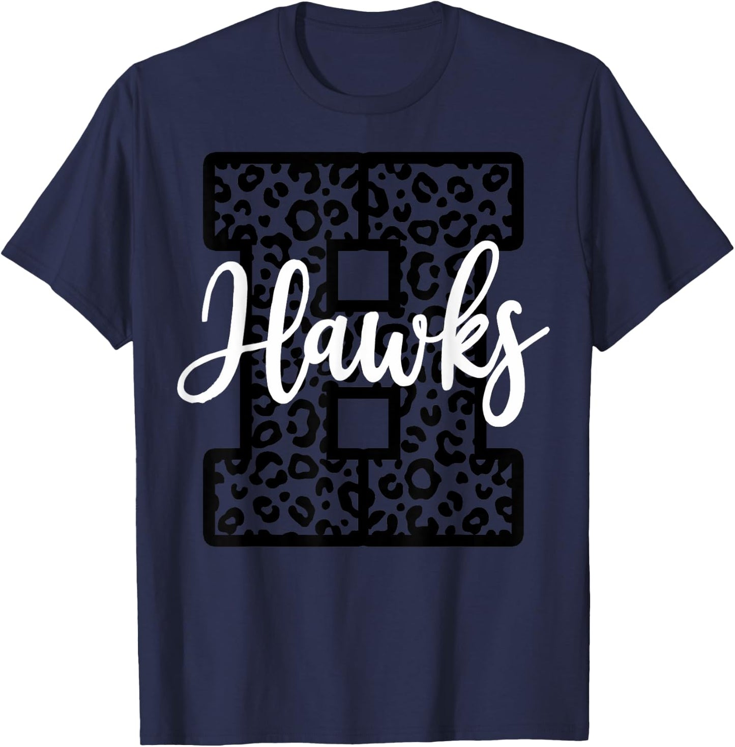 Hawks School Spirit Sport Leopard Cheer Fan Game Day T-Shirt - T-Shirt | Navy