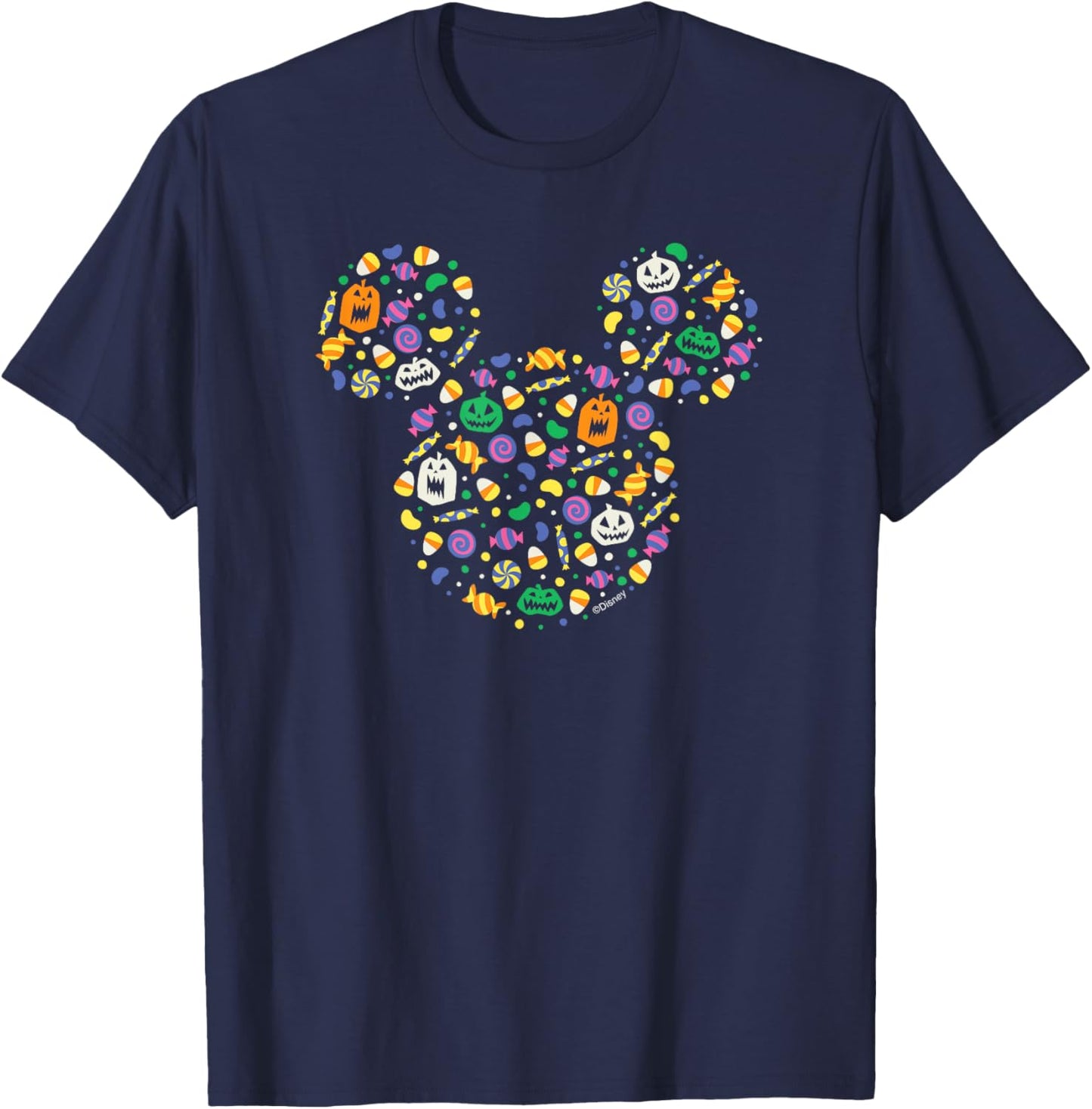 Disney Mickey Mouse Halloween Head Icon Pumpkins and Candy T-Shirt - T-Shirt | Navy