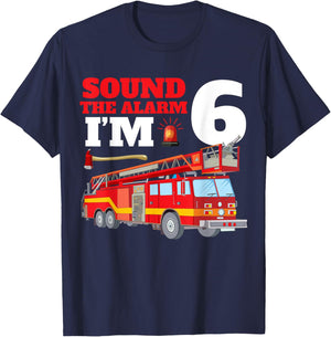Sound The Alarm I'm 6th Birthday Fire Truck Firefighter 6 T-Shirt - T-Shirt | Navy