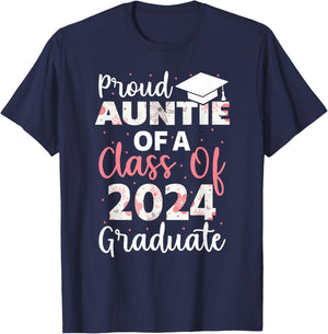 Proud Auntie Of A Class Of 2024 Graduate Graduation T-Shirt - T-Shirt | Navy