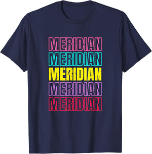 Meridian Repeating Text Retro Colors T-Shirt - T-Shirt | Navy