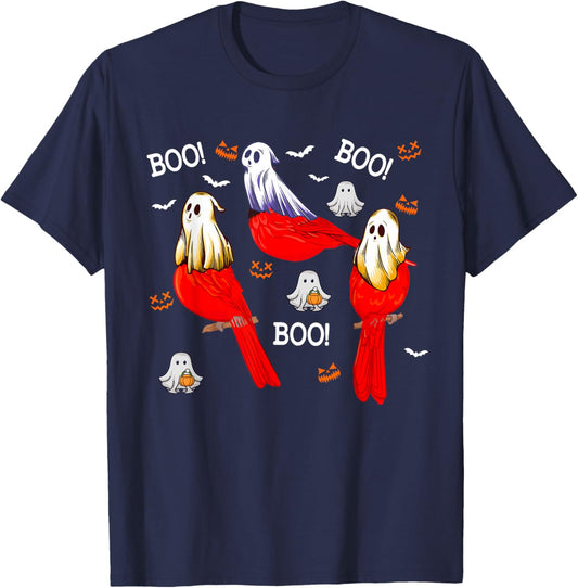 Three Halloween Cardinal Birds As Boo Ghost Costume Kids T-Shirt - T-Shirt | Navy