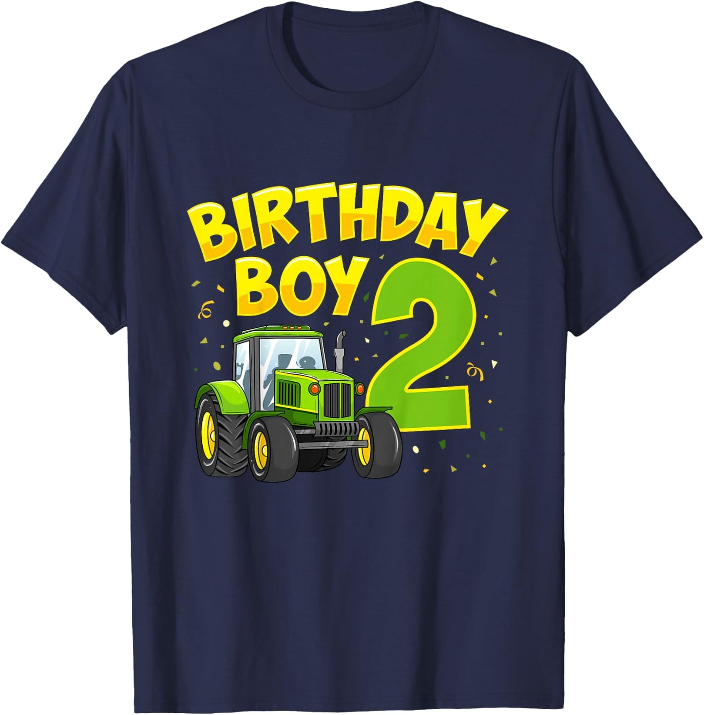 Kids 2nd Birthday Boy 2 Year Old Farm Truck Tractor Party T-Shirt - T-Shirt | Navy