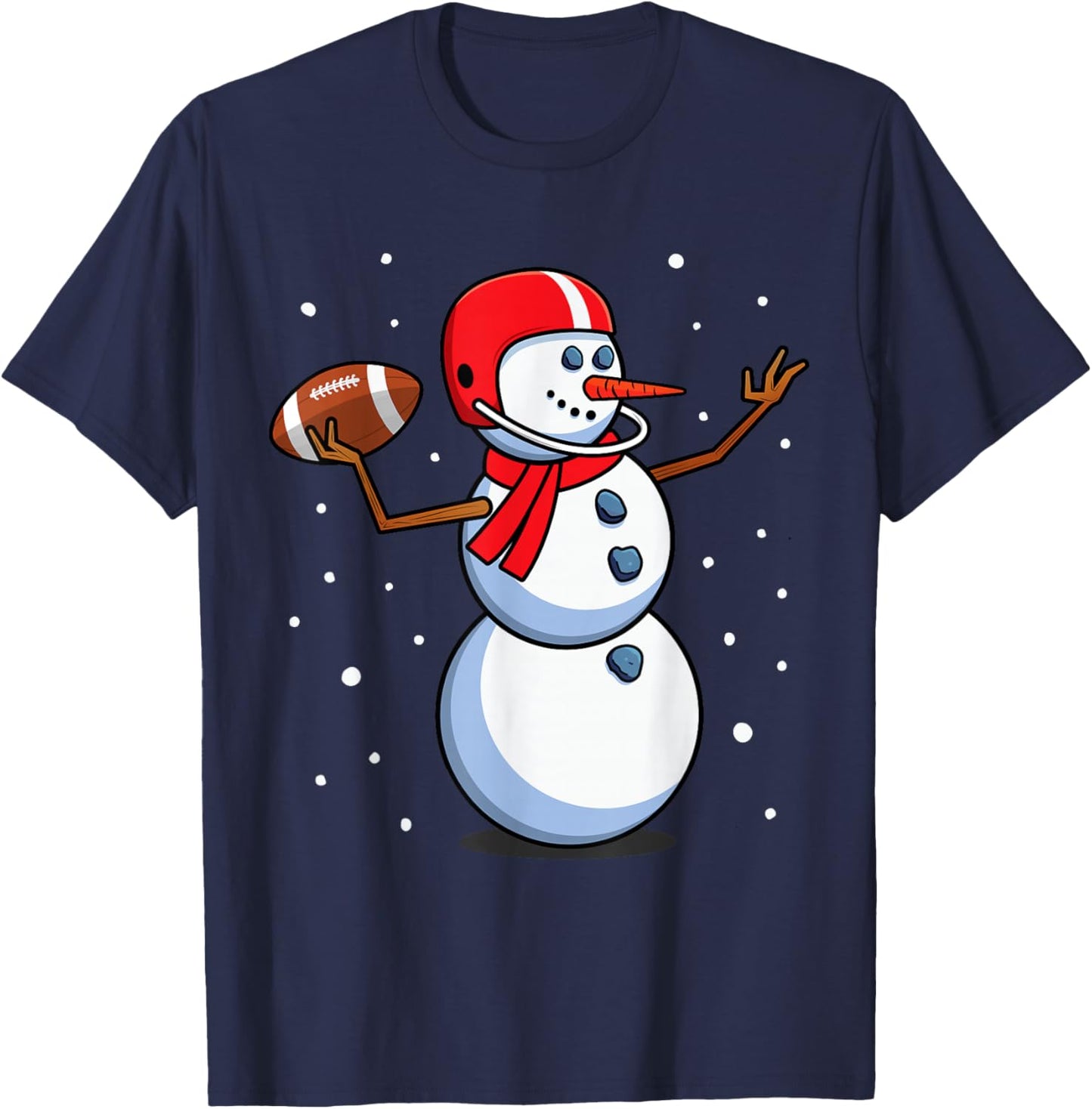Snowman Football Player Santa Hat Men Boys Christmas Sports T-Shirt - T-Shirt | Navy