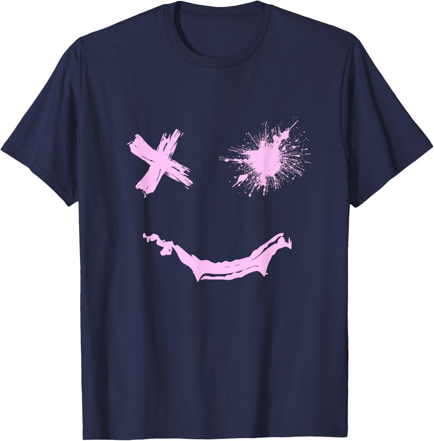 Pink Grunge Face Smile Color Graphic Pink T-Shirt - T-Shirt | Navy