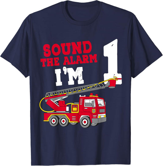 Sound The Alarm I'm 1st Birthday Firefighter Fire Truck 1 T-Shirt - T-Shirt | Navy