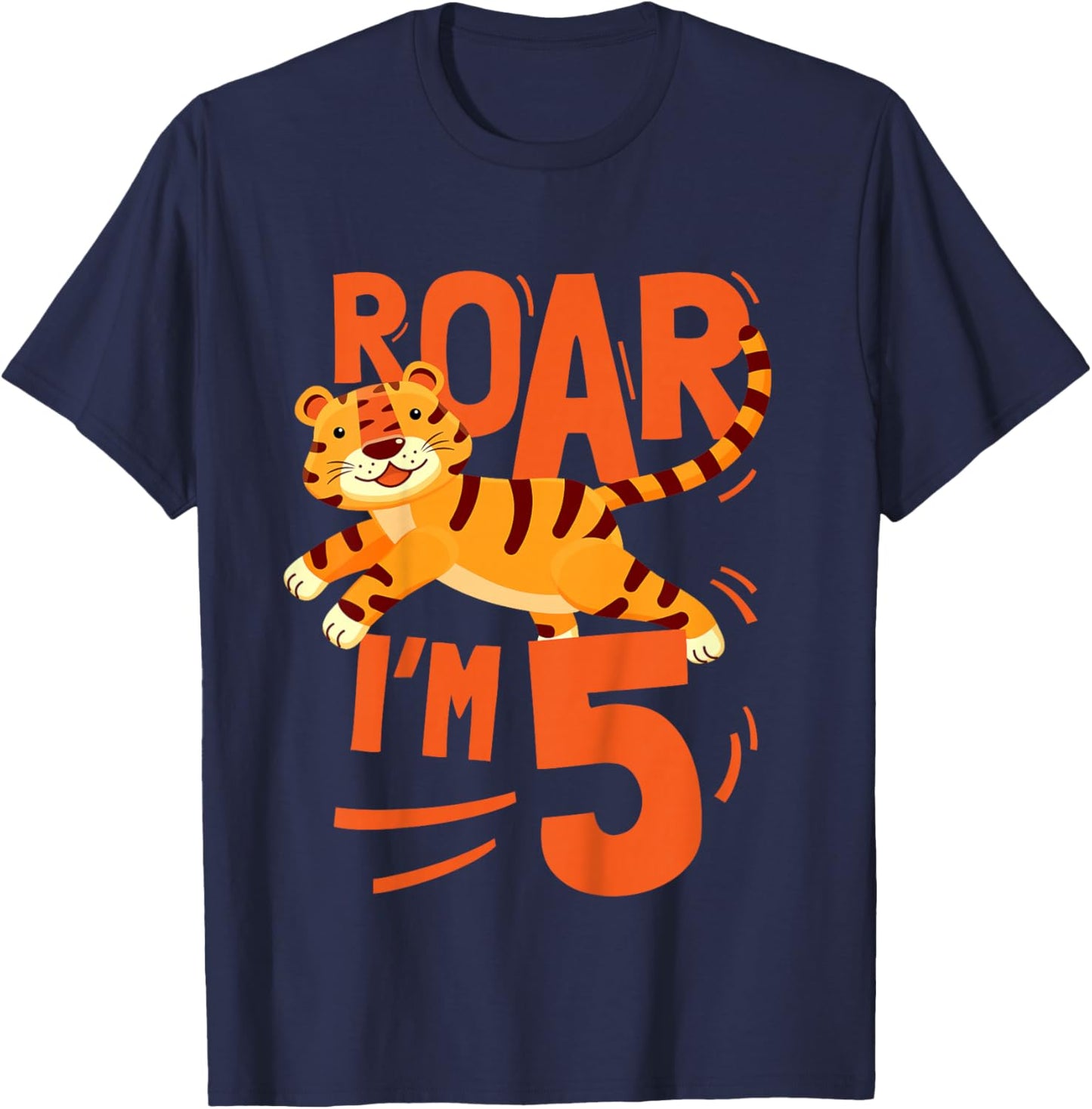 Kids Tiger 5th Birthday Jungle Party Tiger Age 5 Wild Animal T-Shirt - T-Shirt | Navy