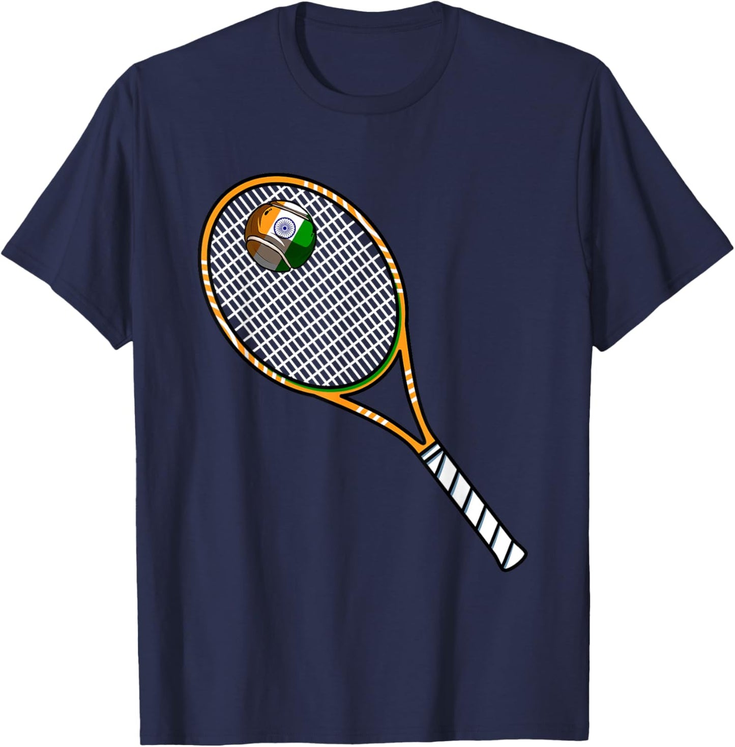 Tennis Racket And Ball Flag Of India T-Shirt - T-Shirt | Navy
