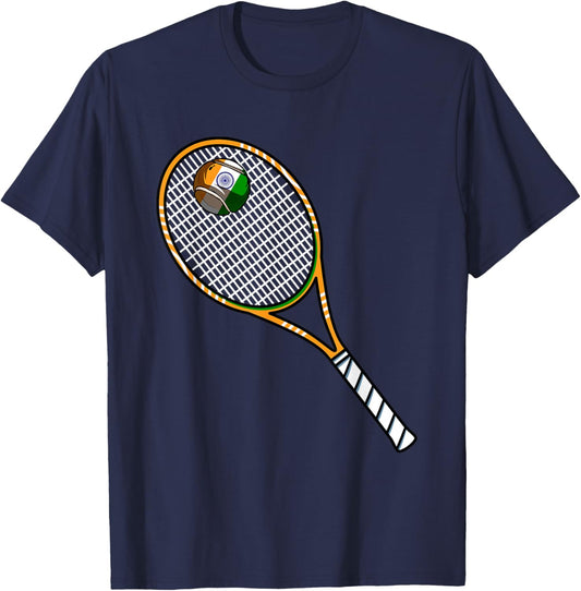Tennis Racket And Ball Flag Of India T-Shirt - T-Shirt | Navy
