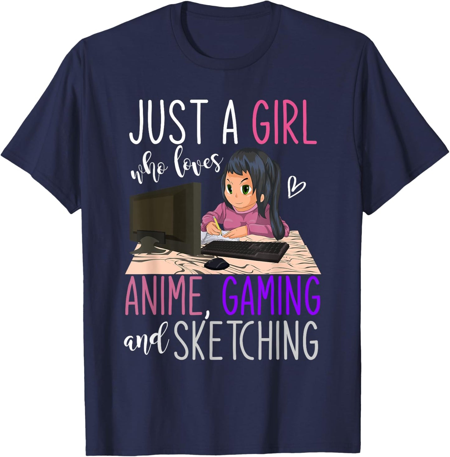 Artist Gamer Girls Gift Sketching Video Games Gaming Anime T-Shirt - T-Shirt | Navy