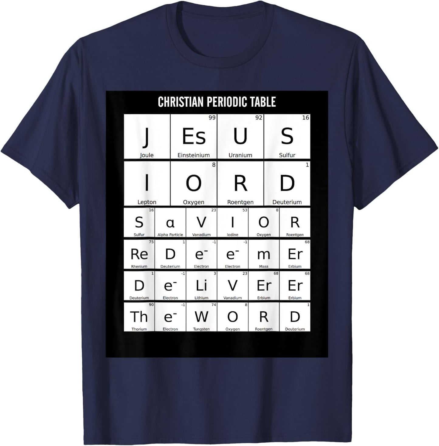 Periodic Table Christian Jesus Elements Science Nerd T-Shirt - T-Shirt | Navy
