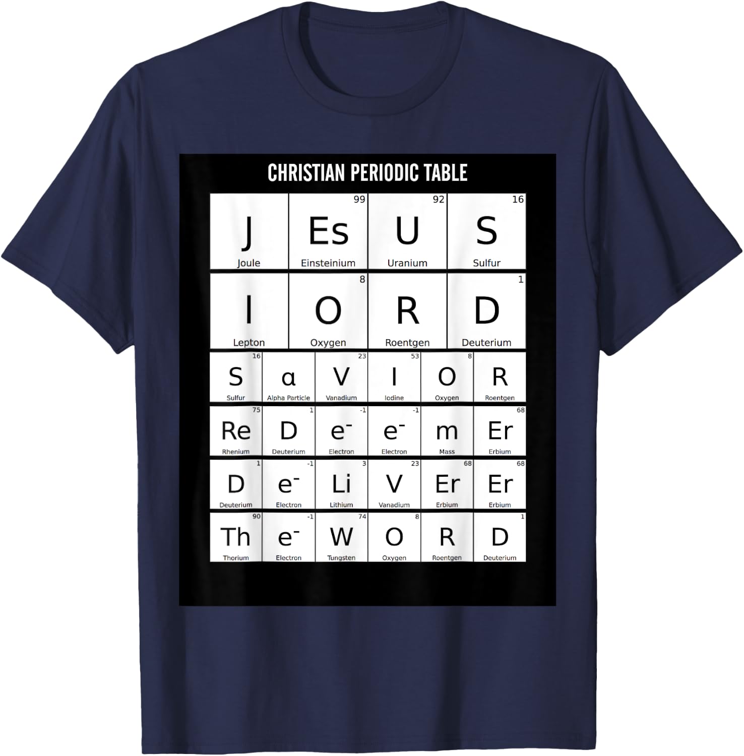 Periodic Table Christian Jesus Elements Science Nerd T-Shirt - T-Shirt | Navy