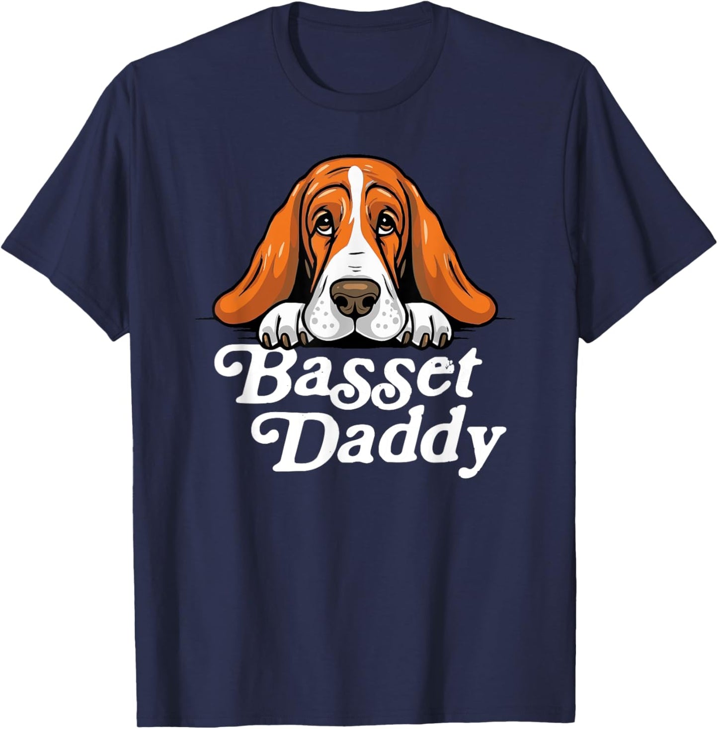 Basset Daddy Basset Hound Dad Puppy Cute Retro Dog Dad 80s T-Shirt - T-Shirt | Navy