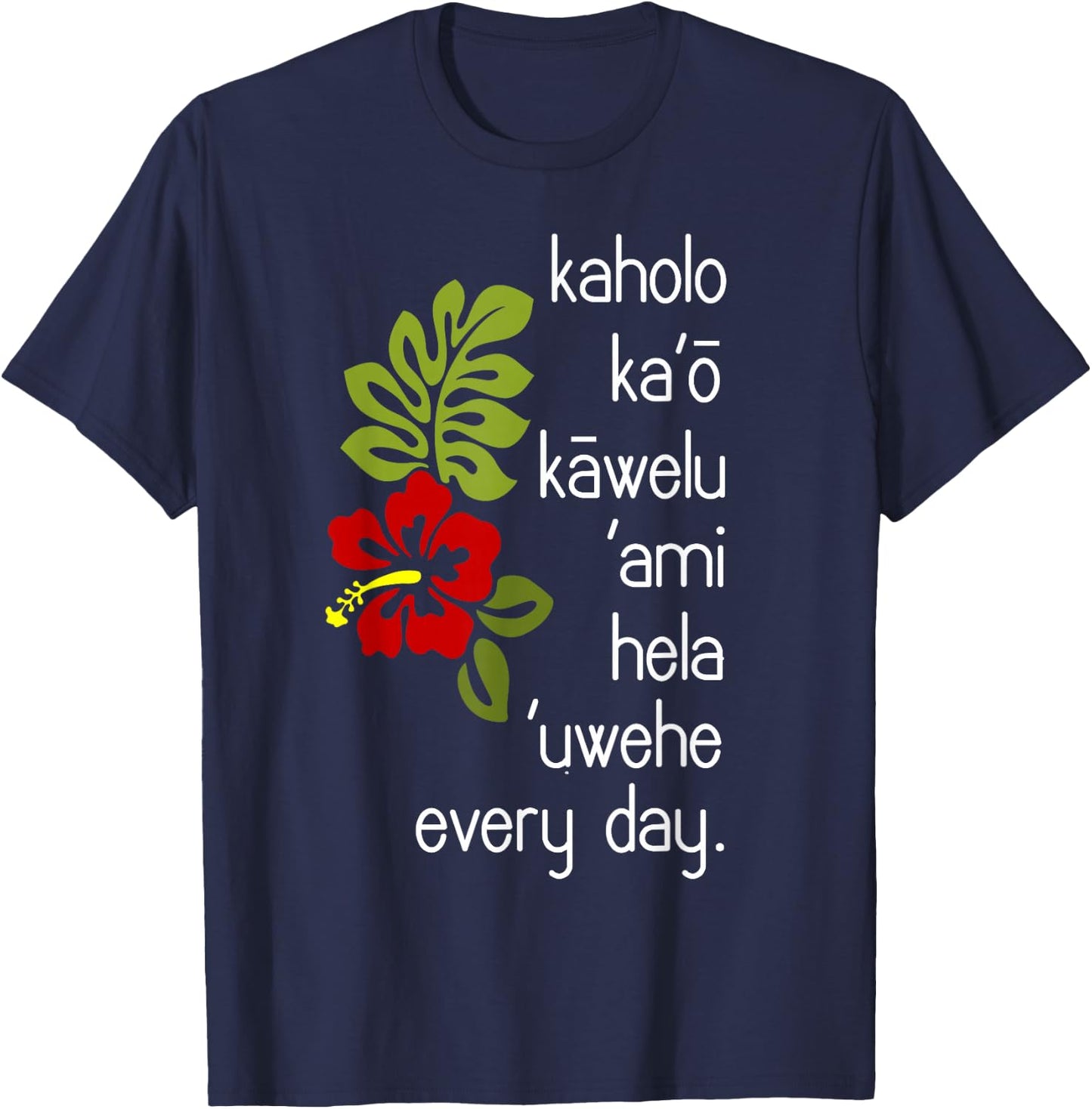 Hawaiian Hula Dance Uwehe Everyday Hibiscus Flower Image T-Shirt - T-Shirt | Navy
