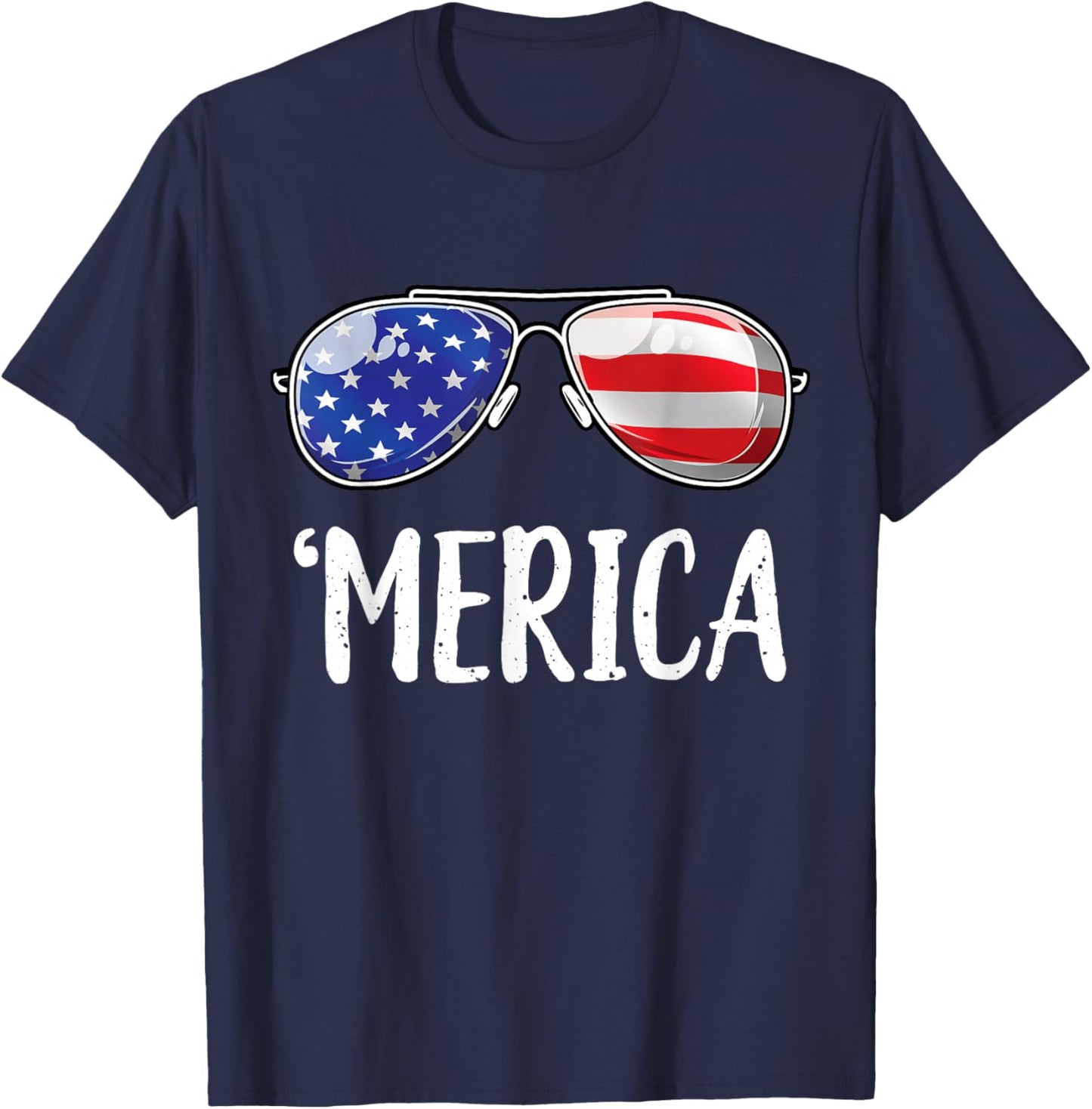 Merica Sunglasses 4th of July Men Women USA American Flag T-Shirt - T-Shirt | Navy