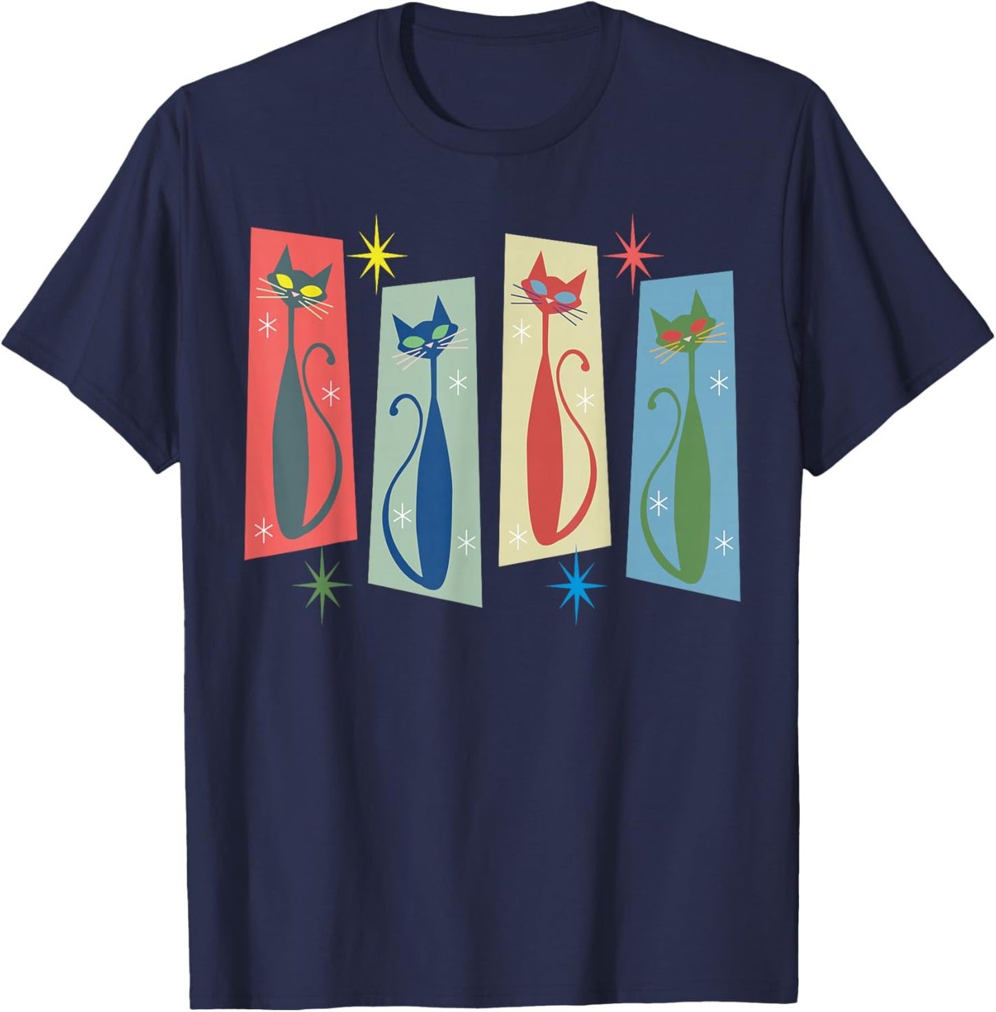 Mid Century Modern Cat Art Atomic Cats Vintage Retro Women T-Shirt - T-Shirt | Navy