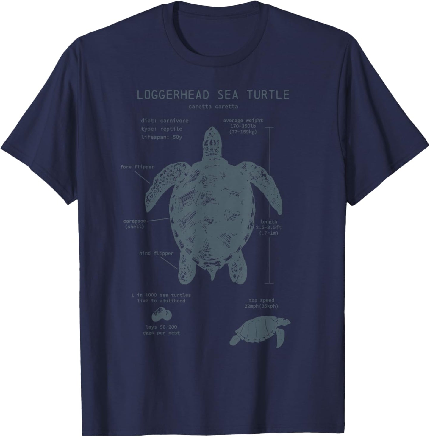 Loggerhead Sea Turtle Anatomy Marine Biologist Vintage T-Shirt - T-Shirt | Navy
