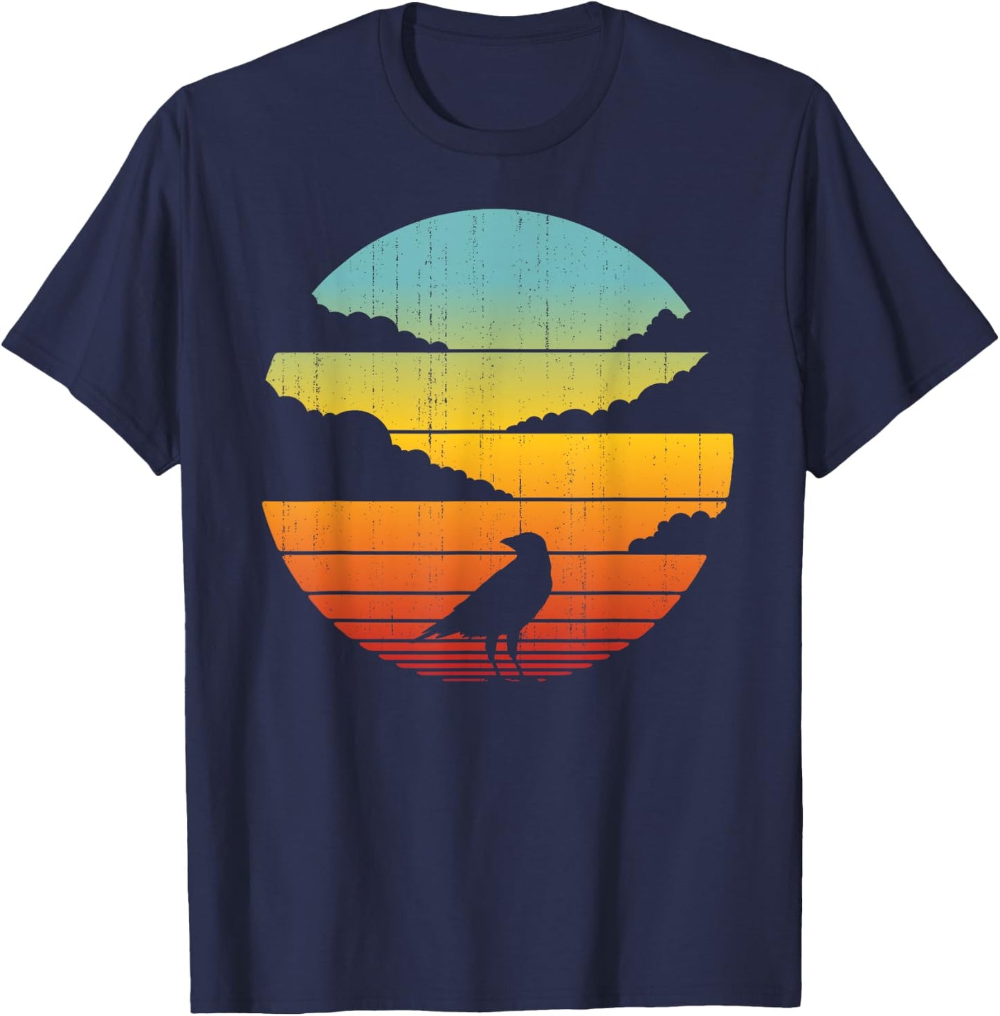 Crow Retro Vintage 60s 70s Sunset Bird Lovers Men Women T-Shirt - T-Shirt | Navy
