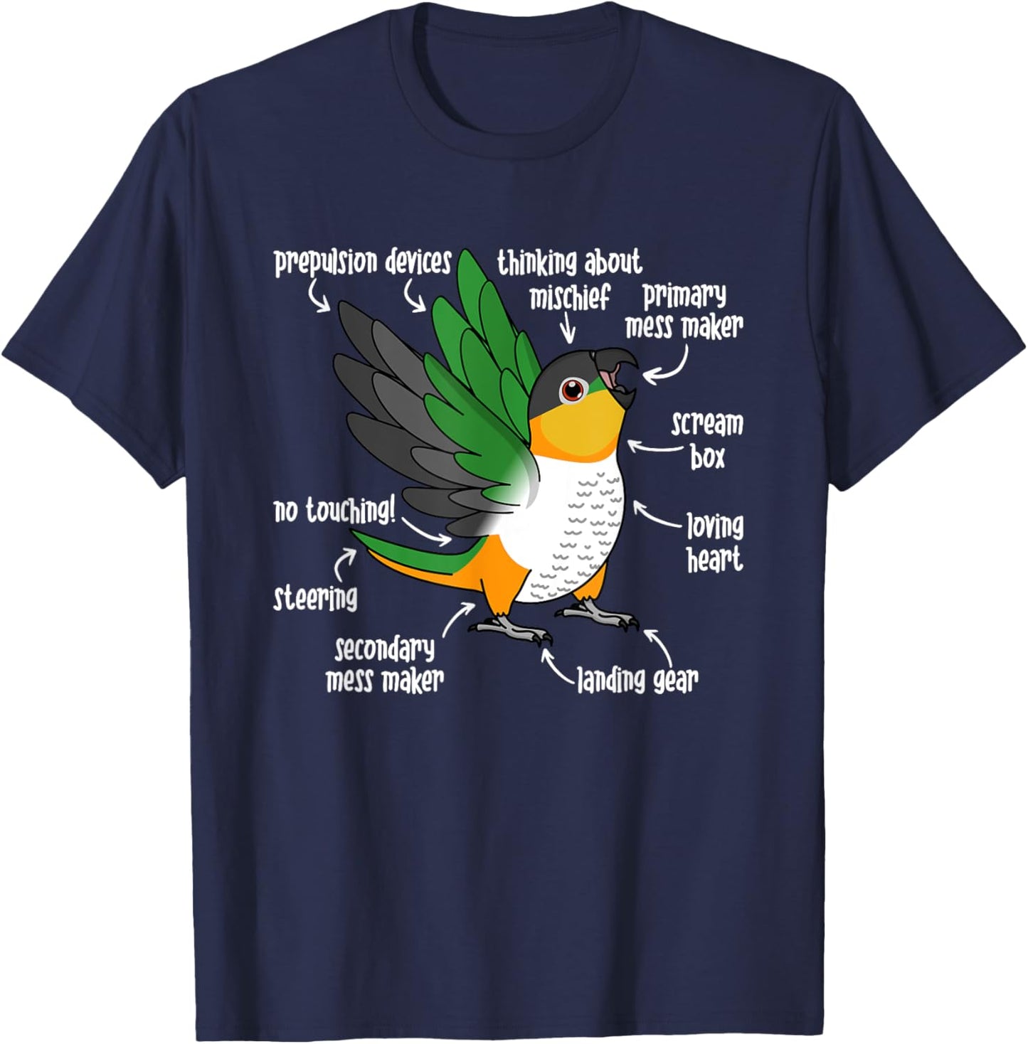 Parrot Anatomy I Black-headed Caique T-Shirt - T-Shirt | Navy
