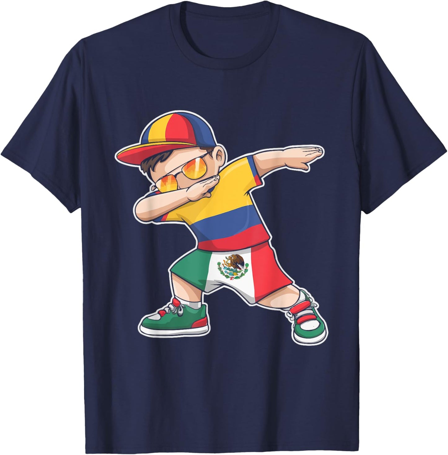 Half Columbian Half Mexican Mexico Flag Columbia T-Shirt - T-Shirt | Navy