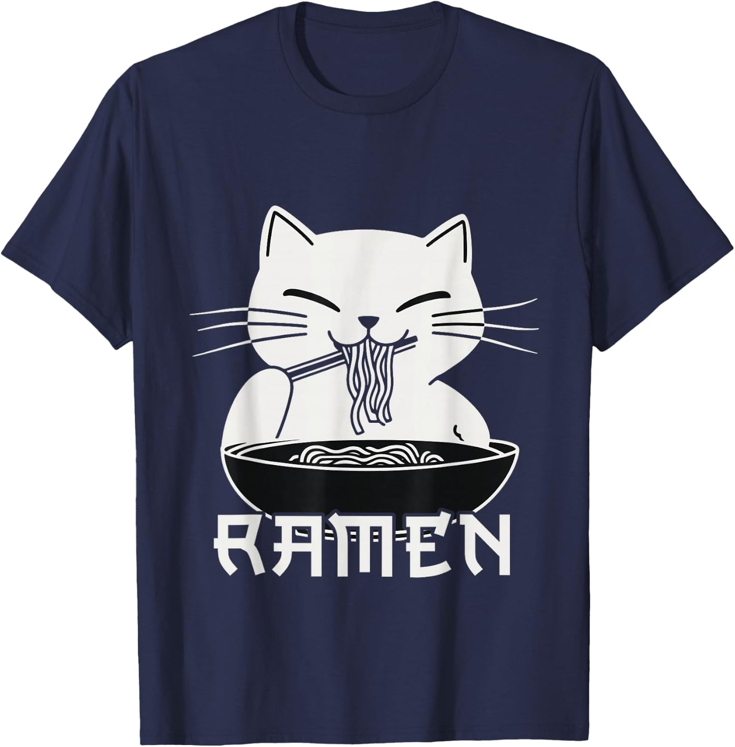 Kawaii Noodles Soup Anime Japanese Ramen Cat Teens Girls T-Shirt - T-Shirt | Navy