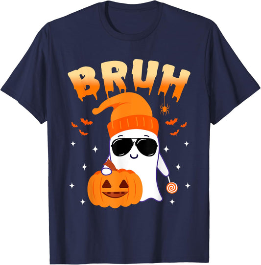 Bruh Ghost Halloween Cute Ghost Trick Or Treat Candy Kids T-Shirt - T-Shirt | Navy