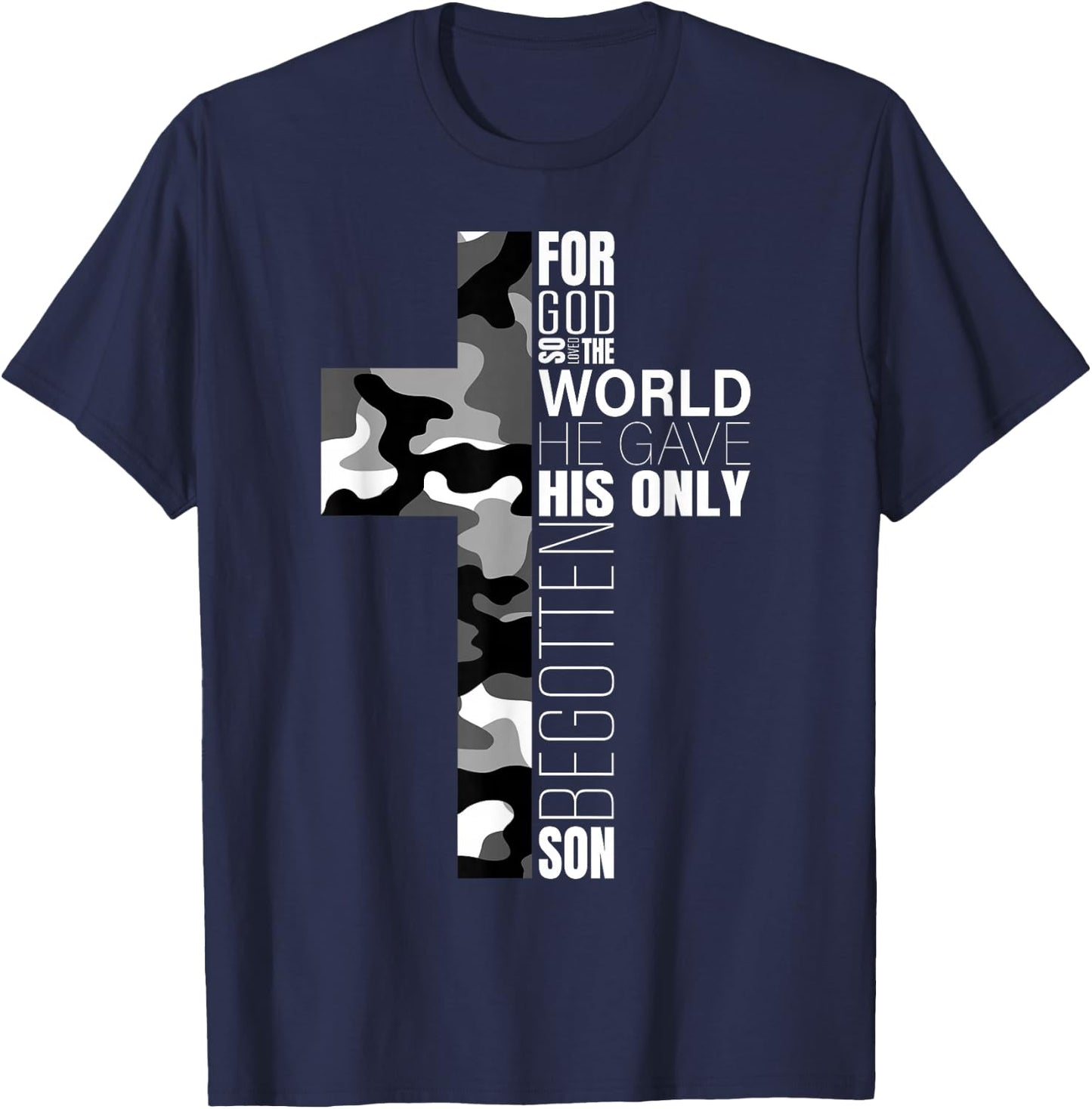Camo Christian Cross Bible Verse Gifts Men Kids John 3 16 T-Shirt - T-Shirt | Navy