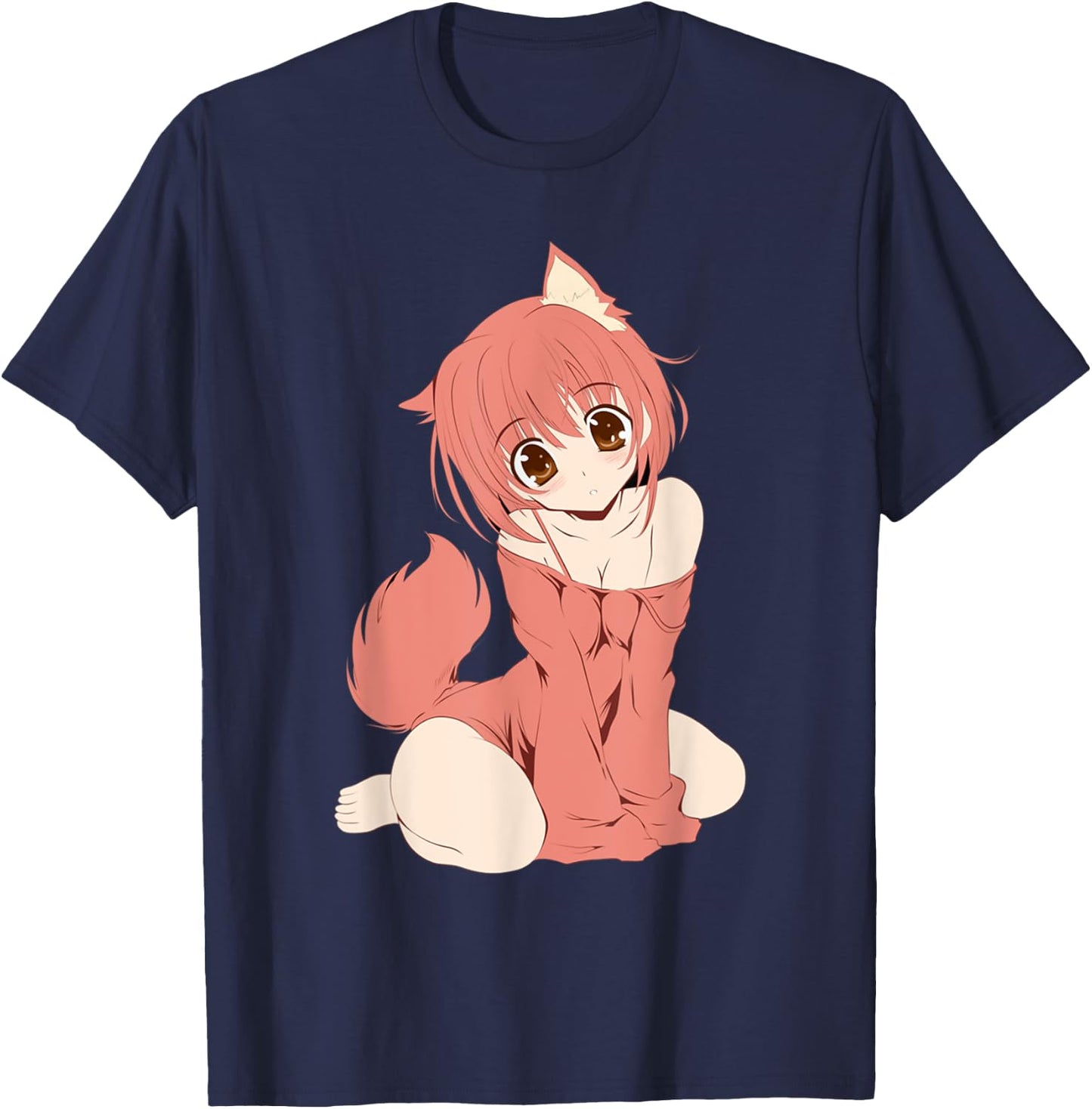 Japanese Anime Persian Cat Girl Cute Manga Otaku Catgirl T-Shirt - T-Shirt | Navy