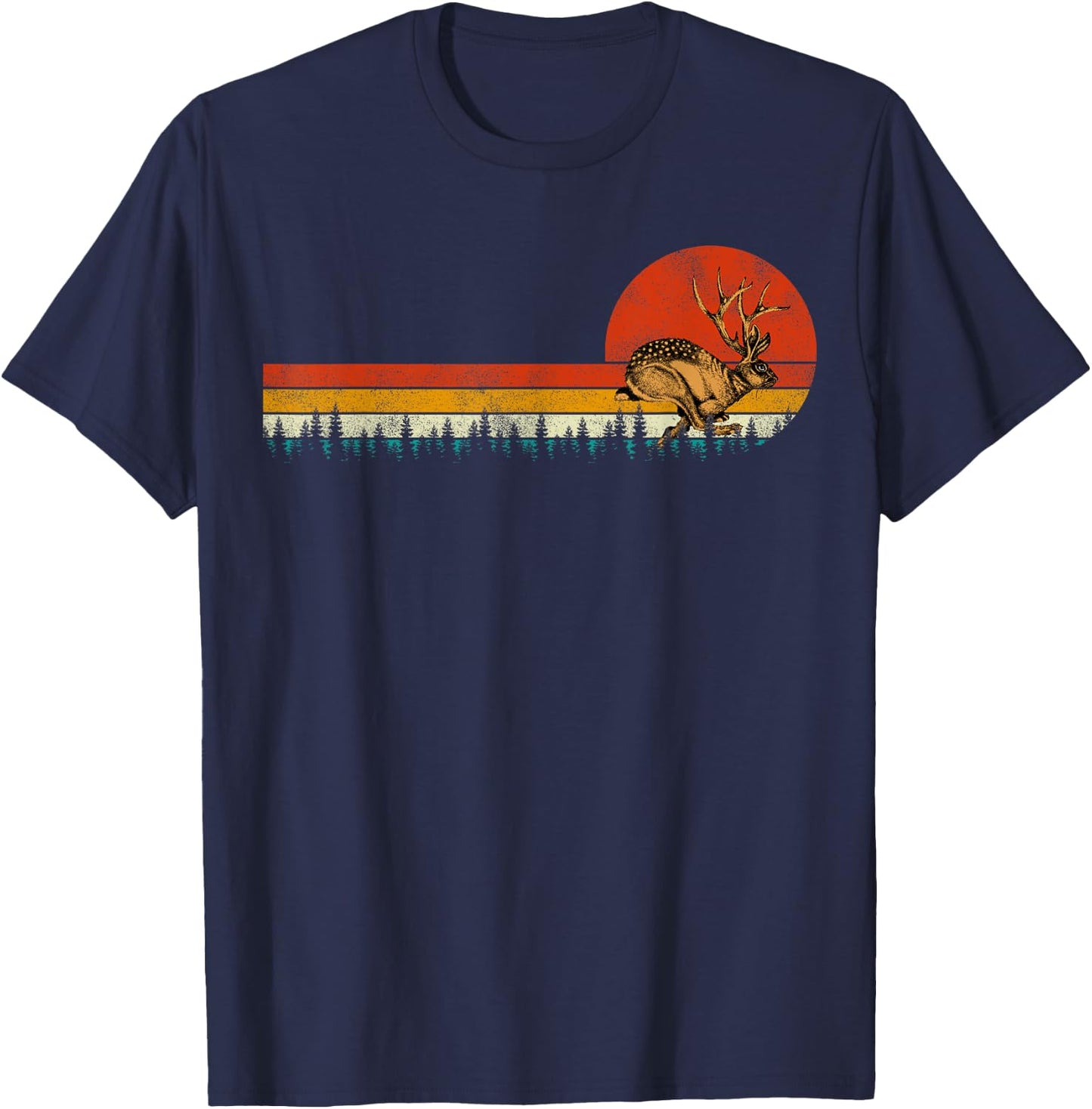Jackrabbit Vintage Retro Sunset Pine Tree save the Jackalope T-Shirt - T-Shirt | Navy
