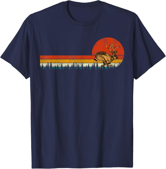 Jackrabbit Vintage Retro Sunset Pine Tree save the Jackalope T-Shirt - T-Shirt | Navy