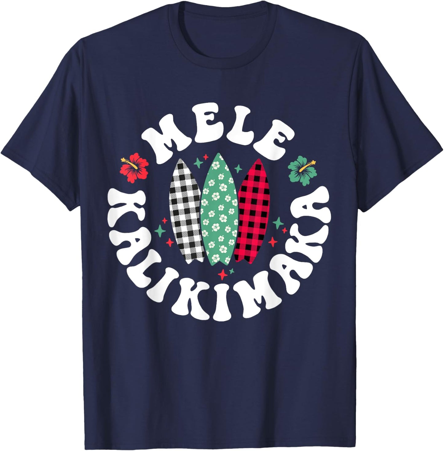 Mele Kalikimaka Christmas In Hawaii Hawaiian Surfing Beach Women Kids T-Shirt - T-Shirt | Navy