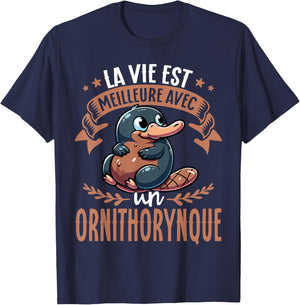 Je M'en Fous Je Suis Un Ornithorynque - Cute Platypus , Black, S T-Shirt - T-Shirt | Navy
