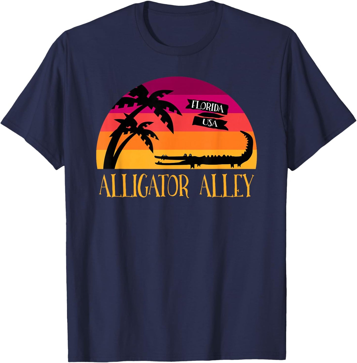 Alligator Alley Retro Sunset Florida T-Shirt - T-Shirt | Navy