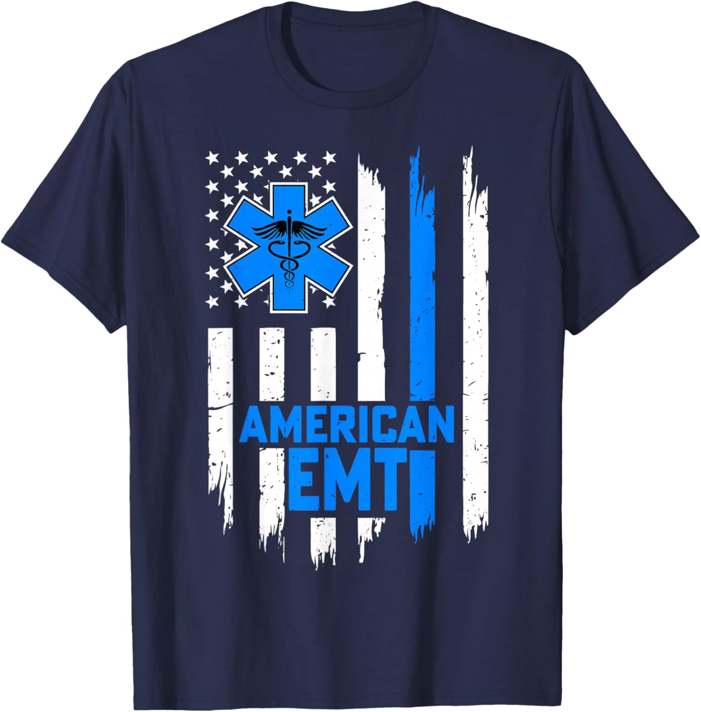 American EMT USA Flag 4th of July Educated Paramedic Gifts T-Shirt - T-Shirt | Navy