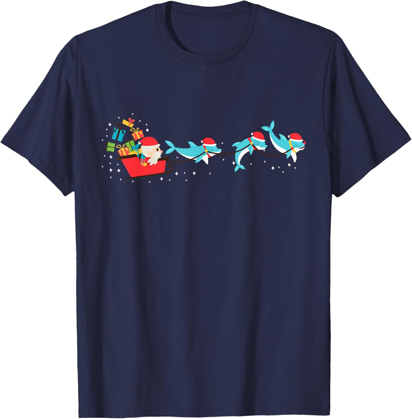 Dolphin Christmas Santa Sleigh T-Shirt - T-Shirt | Navy