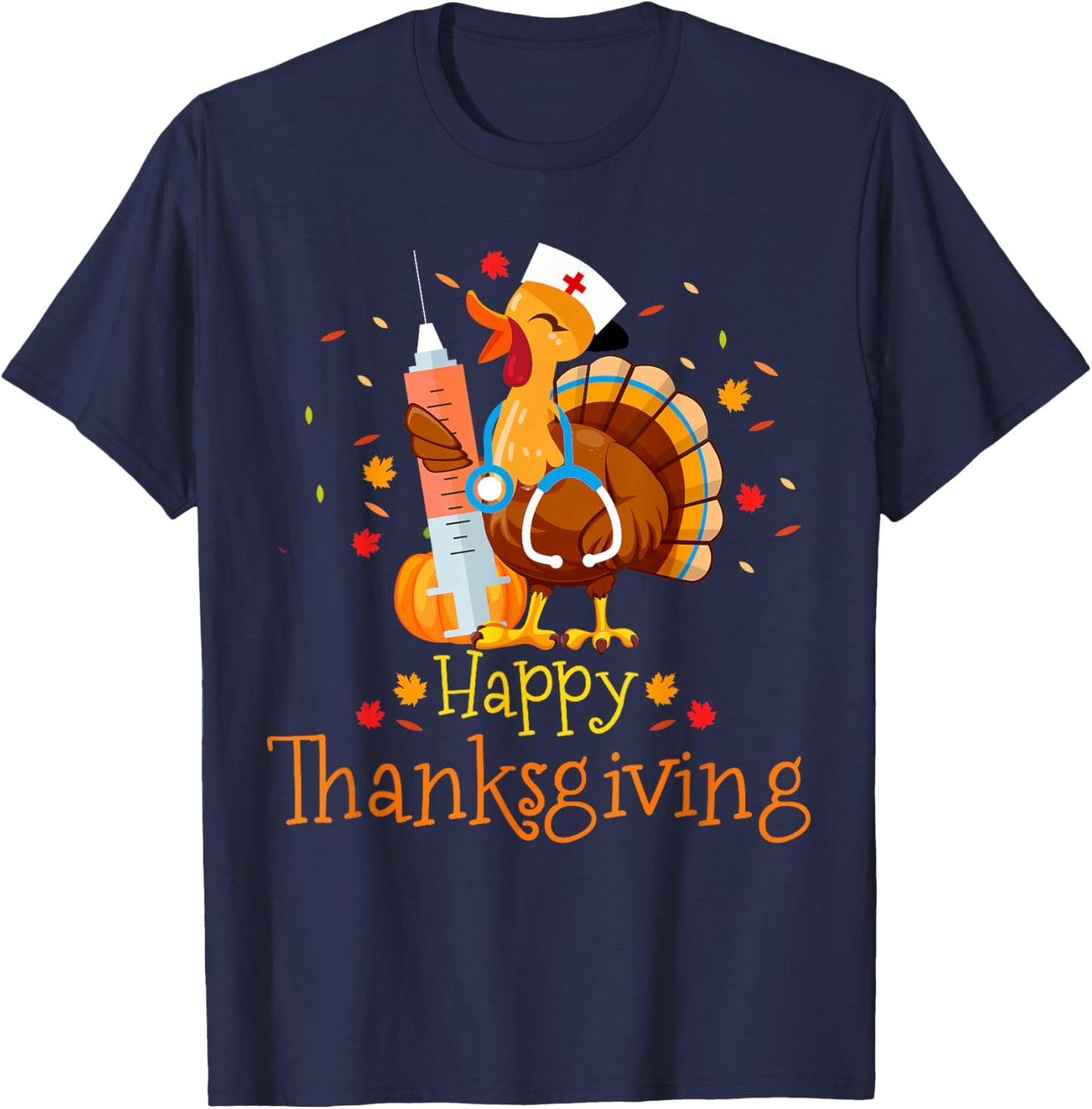 Turkey Nurse Thanksgiving Shirt Women Holiday Nursing T-Shirt - T-Shirt | Navy