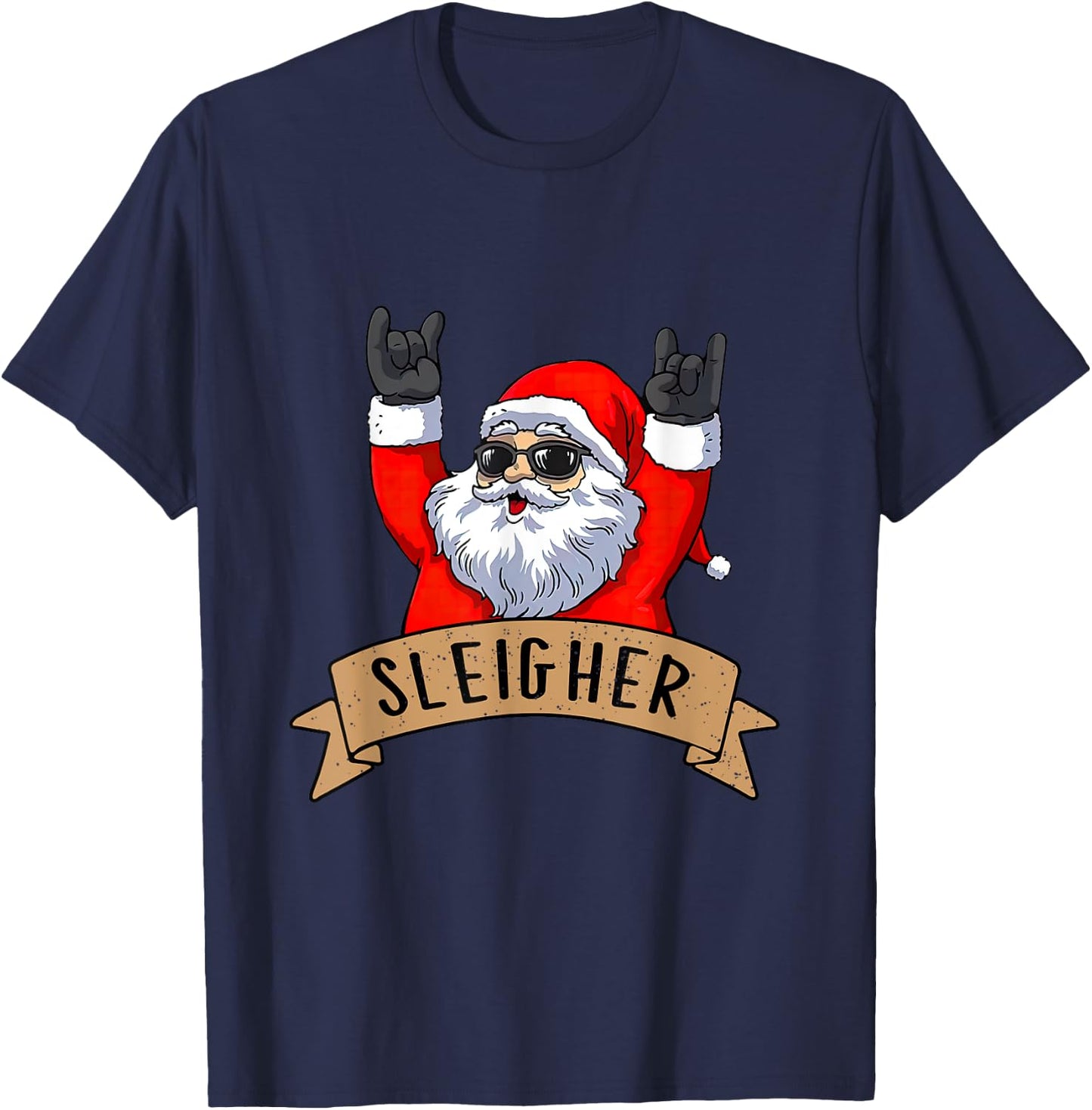 Funny Santa Rocker Christmas Rock Sleigher Men Women Kid Boy T-Shirt - T-Shirt | Navy