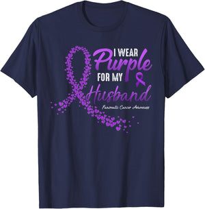 I Wear Purple For HUSBAND Pancreatic Cancer Awareness gifts T-Shirt - T-Shirt | Navy
