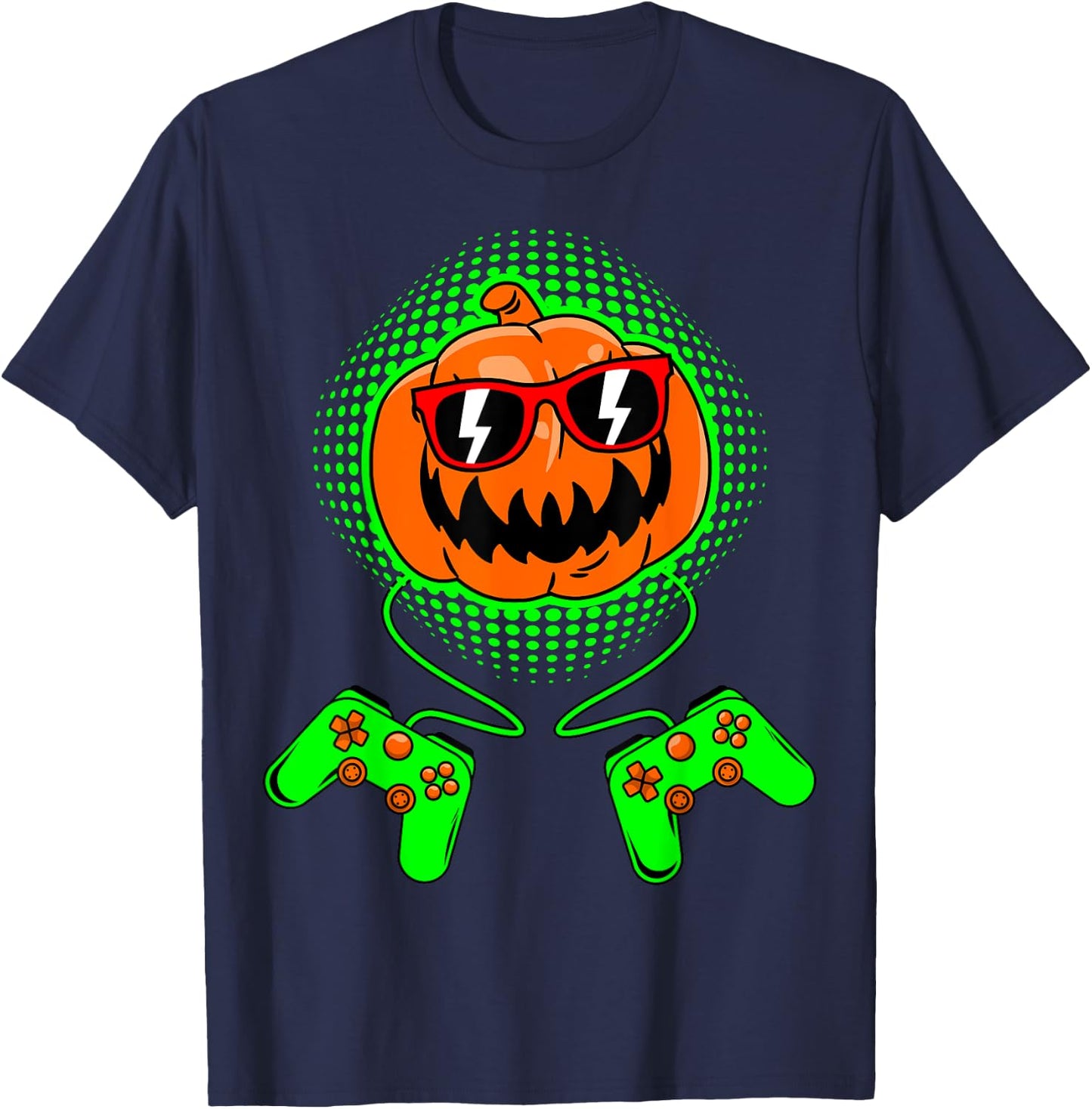 Boys Halloween Jack O Lantern Gamer Kids Men Halloween T-Shirt - T-Shirt | Navy
