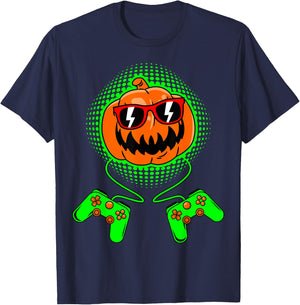 Boys Halloween Jack O Lantern Gamer Kids Men Halloween T-Shirt - T-Shirt | Navy