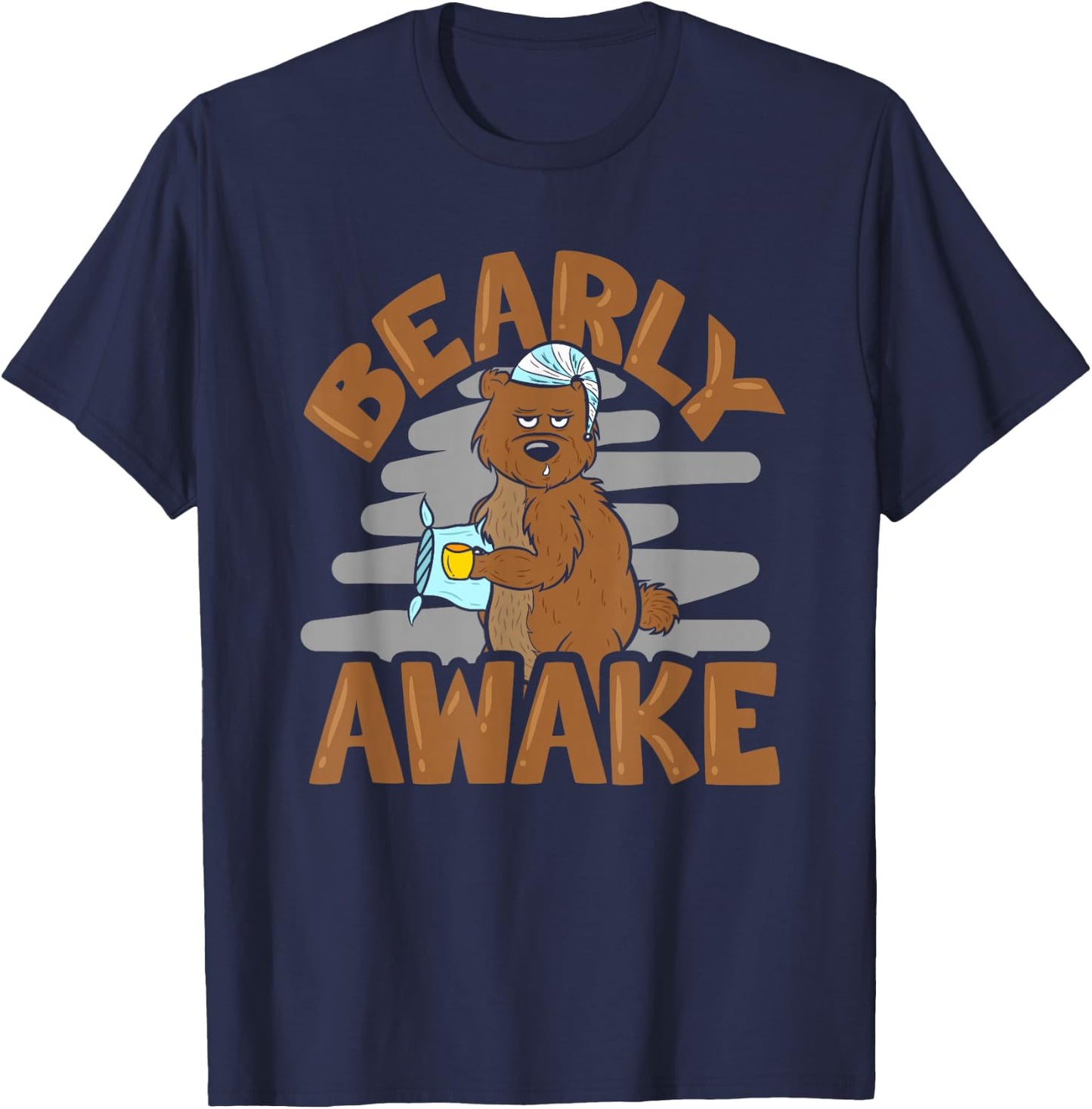 Bearly Awake Sleepy Bear in Pyjamas with Coffee T-Shirt - T-Shirt | Navy