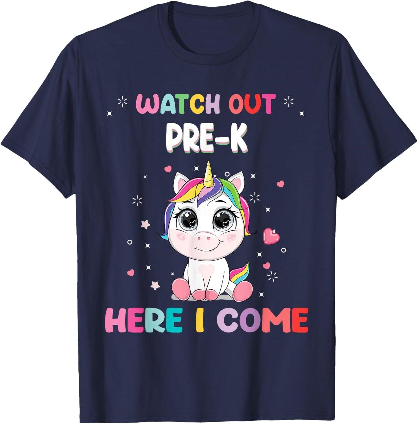 Watch Out Pre-K Here I Come Unicorn Back To School T-Shirt - T-Shirt | Navy