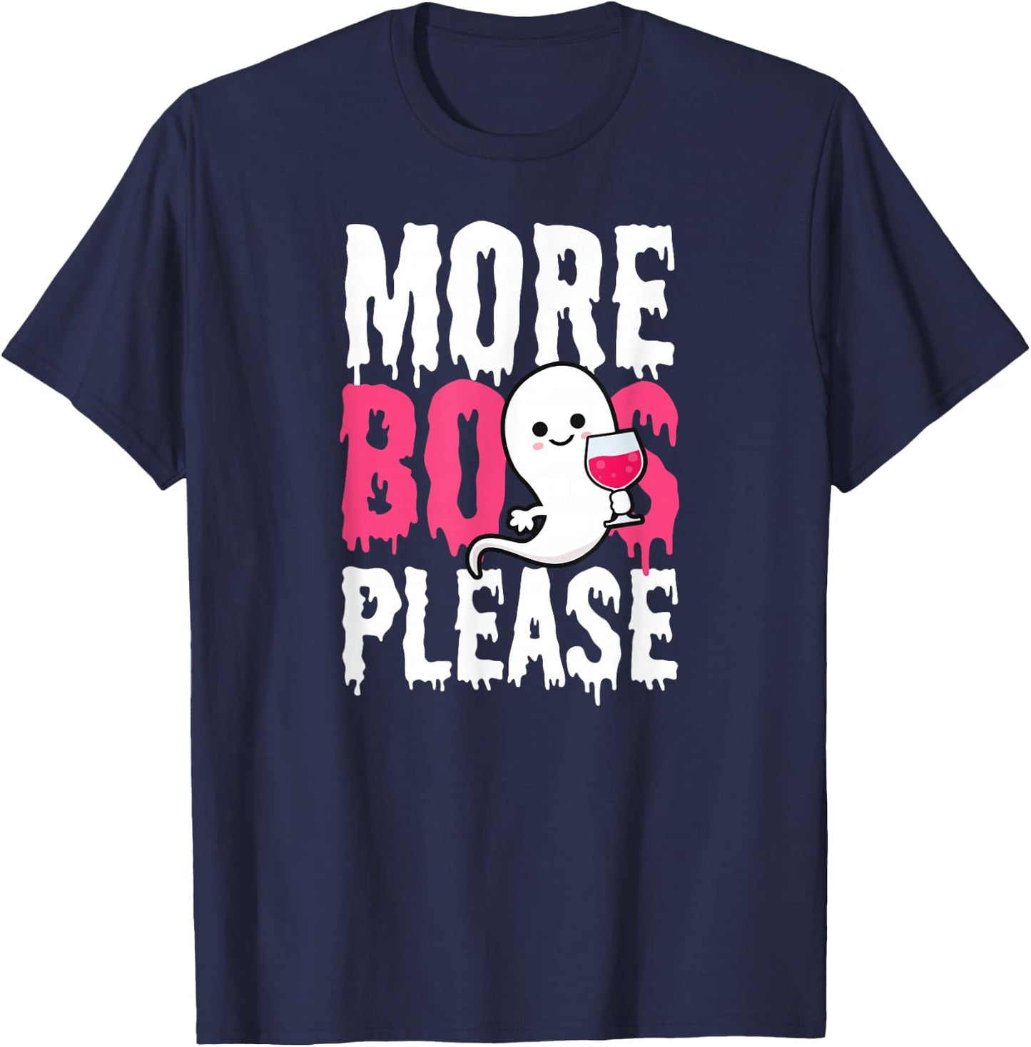 More Boos Please Design Halloween Wine Drinking T-Shirt - T-Shirt | Navy