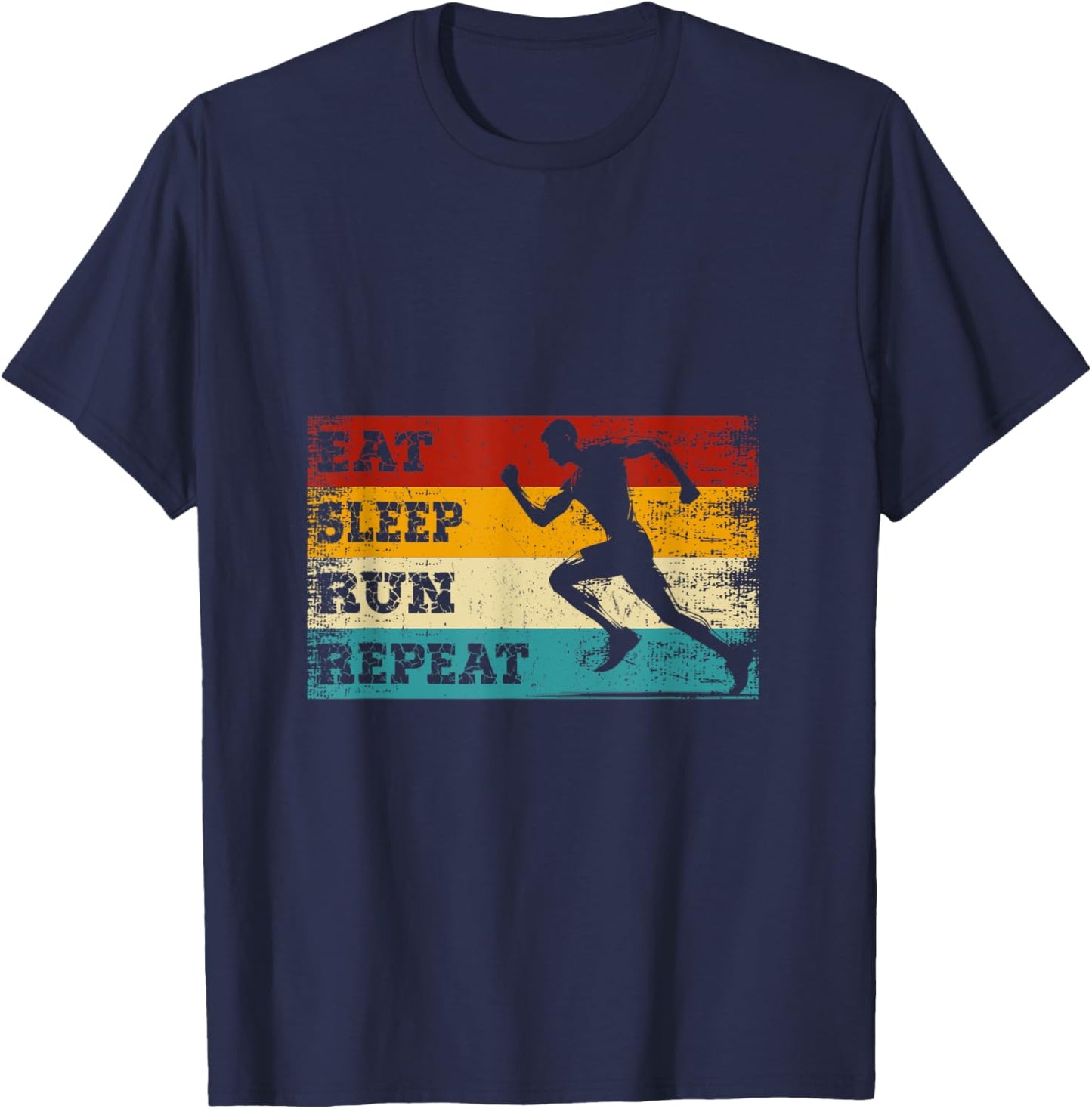 Eat Sleep Run Repeat Shirt Marathon Runner Vintage Retro T-Shirt - T-Shirt | Navy